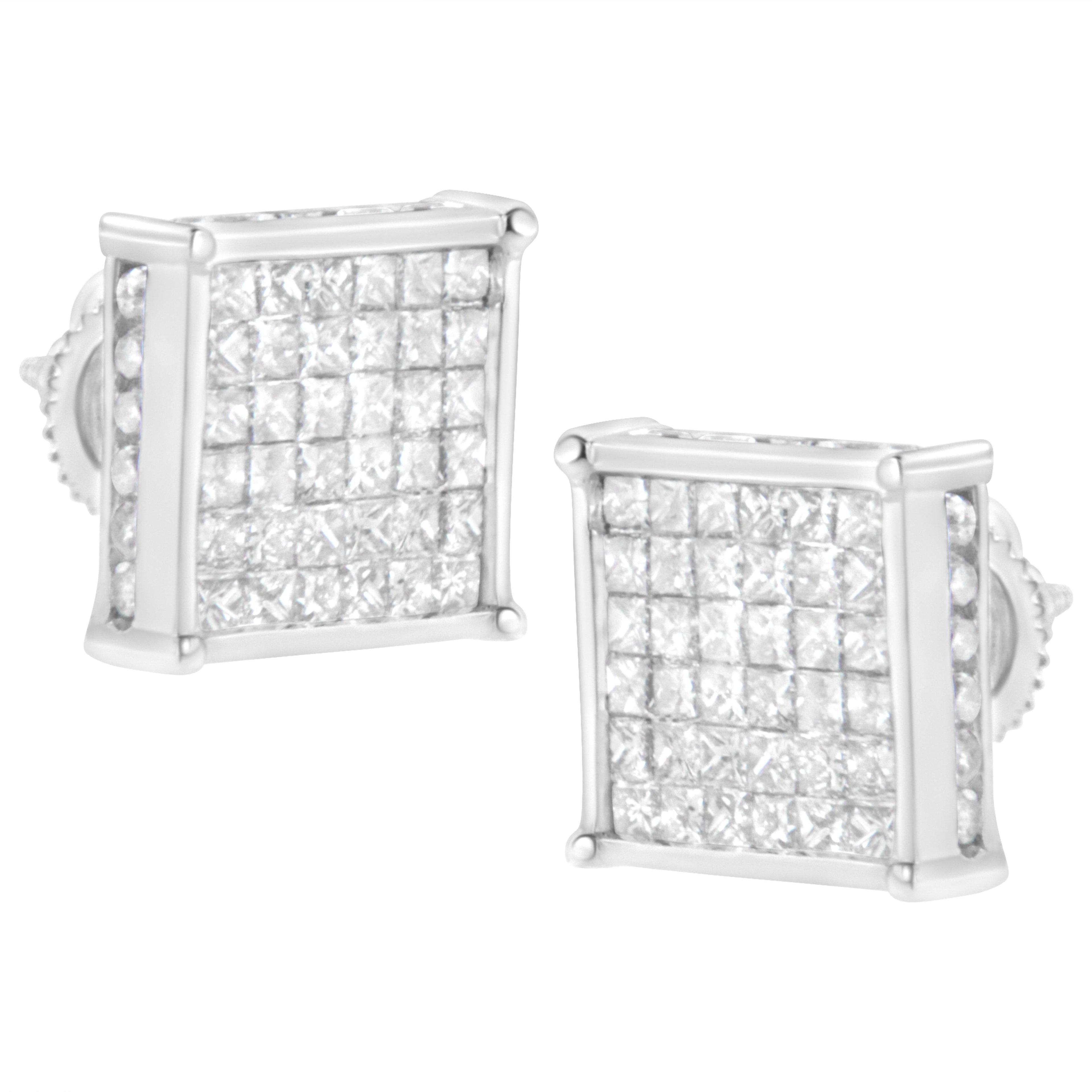 10K White Gold 2ct TDW Princess-Cut Composite Diamond Stud Earrings (I-J ,I2-I3)