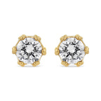 14K Yellow Gold 2.0 Cttw Round Diamond Crown Stud Earrings (I-J Color, I1-I2 Clarity)
