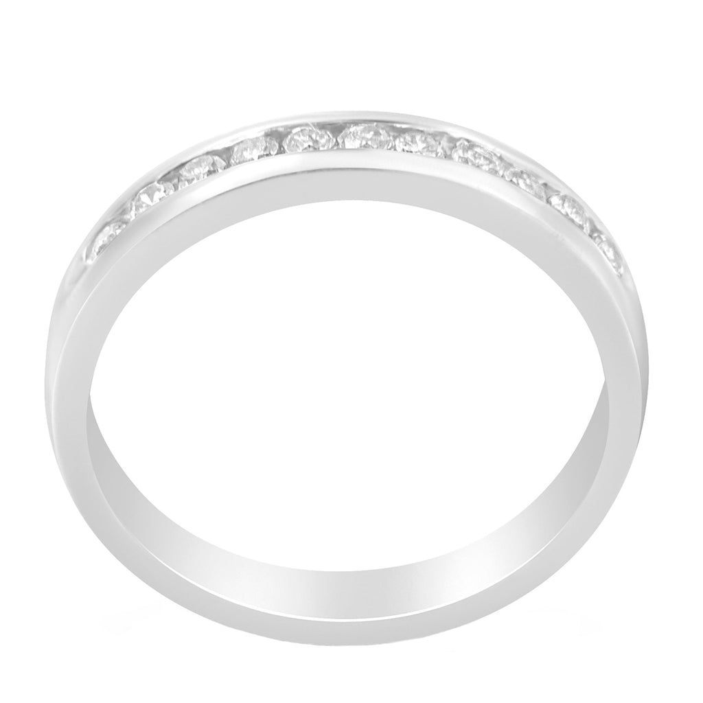 18K White Gold 1/4 Carat Total Weight Channel Set Brilliant Round-Cut Diamond Classic 11 Stone Wedding Band Ring (E-F Color, I1-I2 Clarity) - Size 5