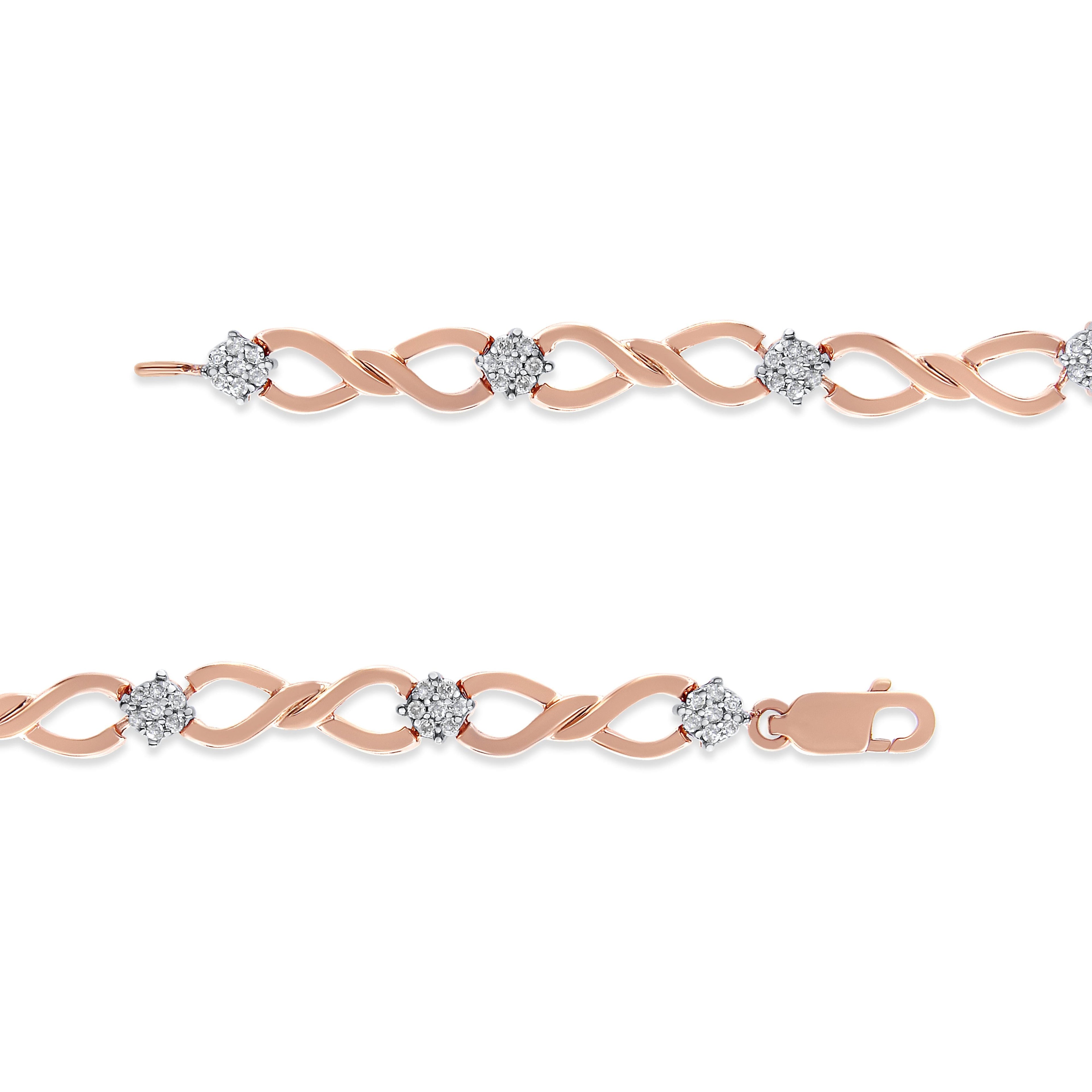 10K Rose Gold Plated .925 Sterling Silver 1/2 Cttw Diamond Infinity Link Tennis Bracelet (H-I Color, I2-I3 Clarity) -7"