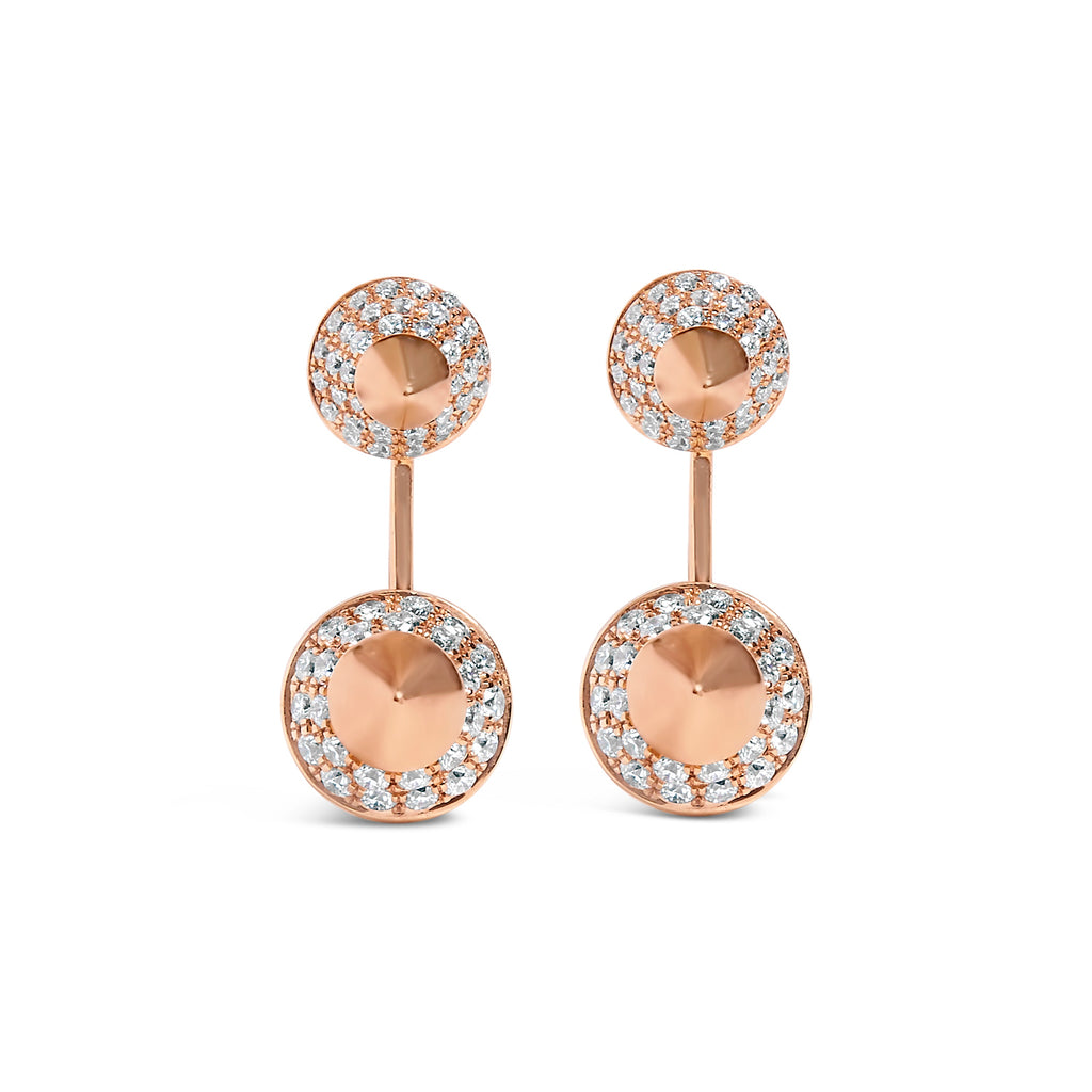 14K Rose Gold 1.00 Carat Total Weight Diamond Double Cone Jacket Stud Earrings (G-H Color, SI1-SI2 Clarity)