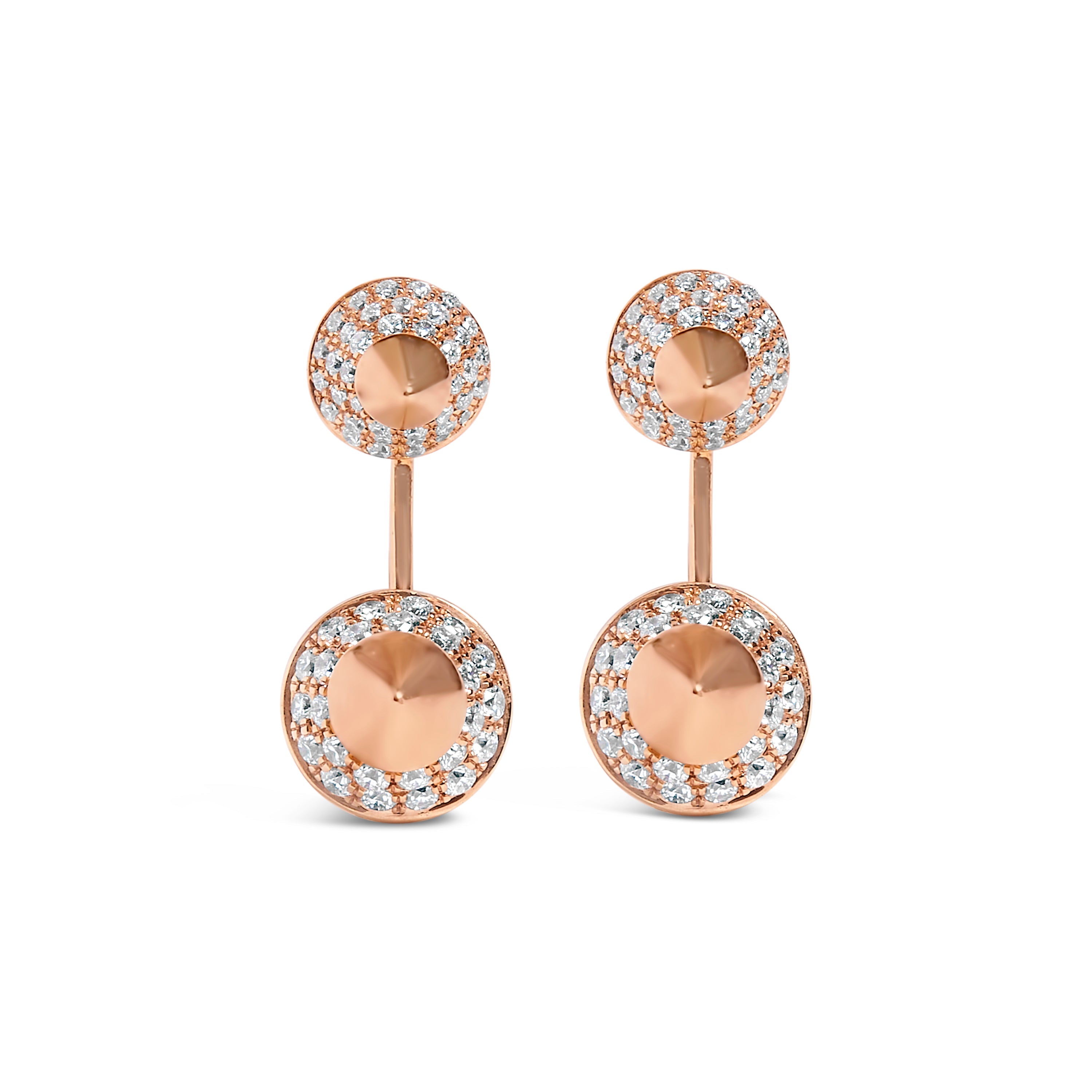 14K Rose Gold 1.00 Carat Total Weight Diamond Double Cone Jacket Stud Earrings (G-H Color, SI1-SI2 Clarity)