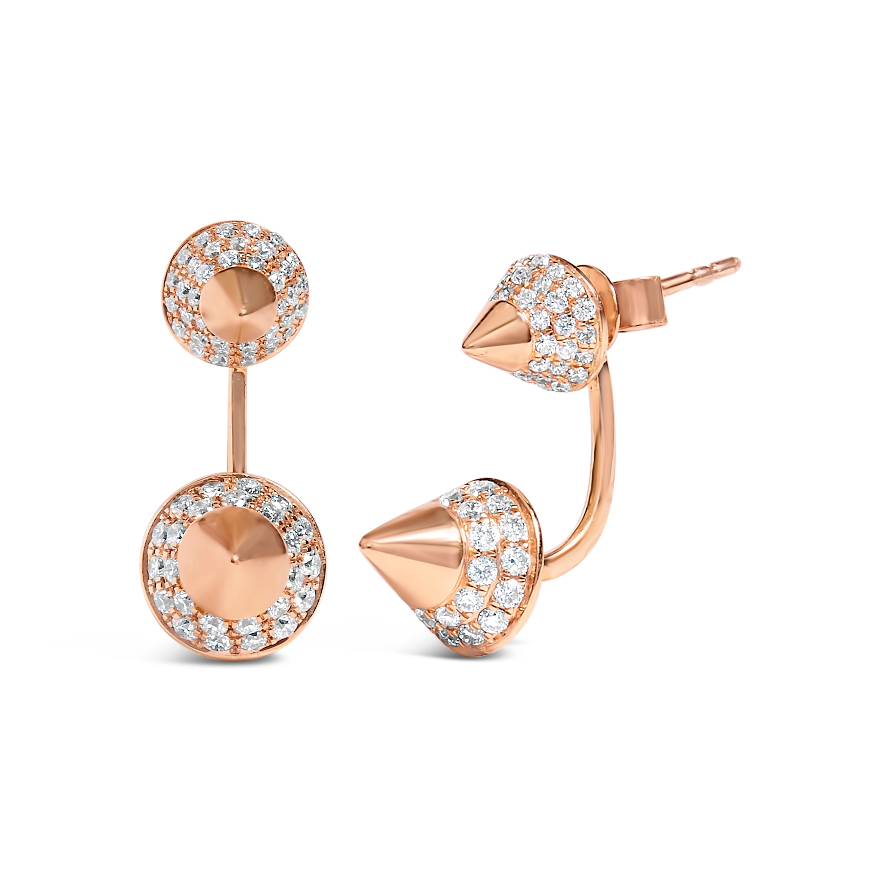 14K Rose Gold 1.00 Carat Total Weight Diamond Double Cone Jacket Stud Earrings (G-H Color, SI1-SI2 Clarity)