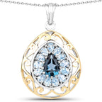 18K Yellow Gold Plated 4.44 Carat Genuine London Blue Topaz and Blue Topaz .925 Sterling Silver Pendant