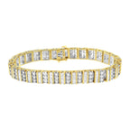 14K Yellow Gold 5.50 Cttw Round and Baguette Diamond Link Bracelet