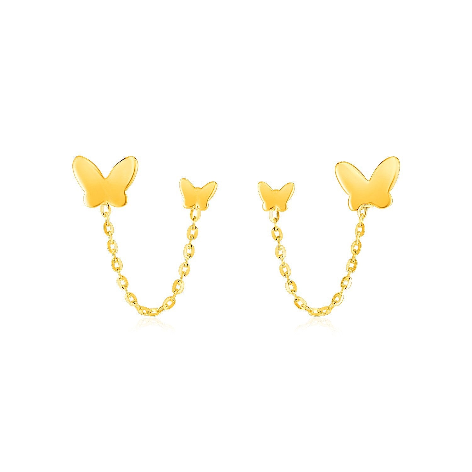 14k Yellow Gold Two-Hole Post Earrings with Butterflies
