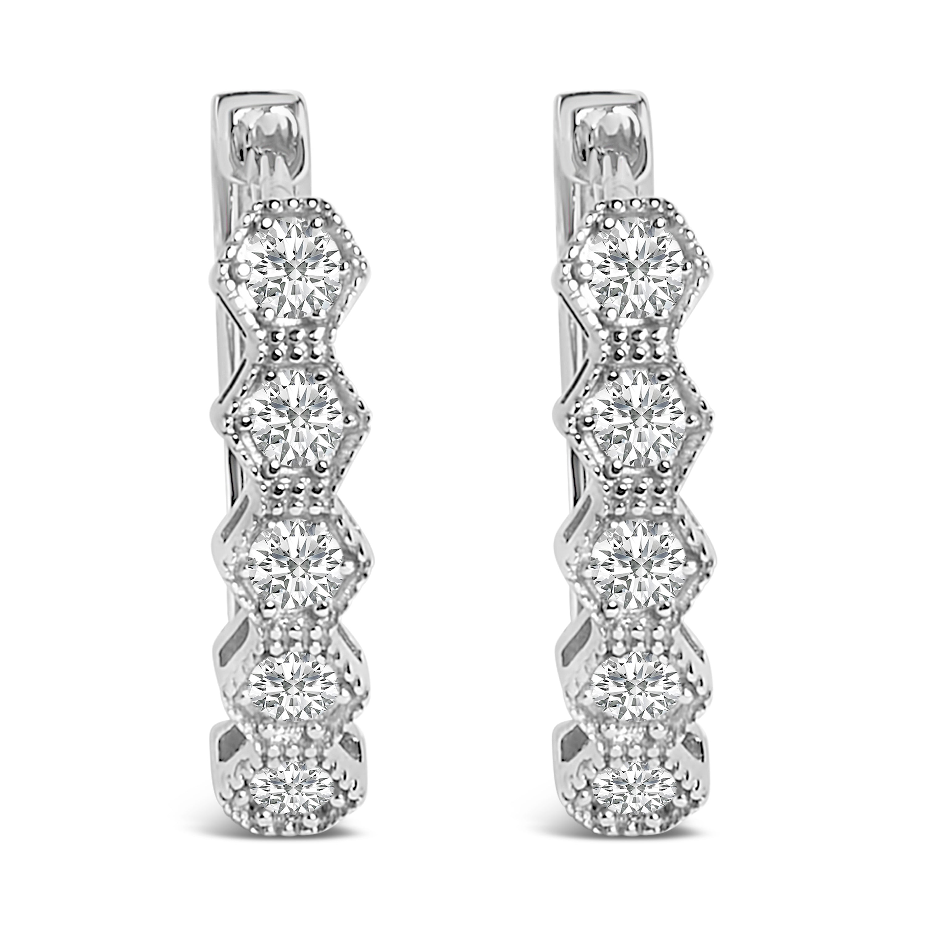 14K Gold 1/2 Cttw Diamond Zig-Zagging Geometric Hoop Earrings (G-H Color, SI1-SI2)