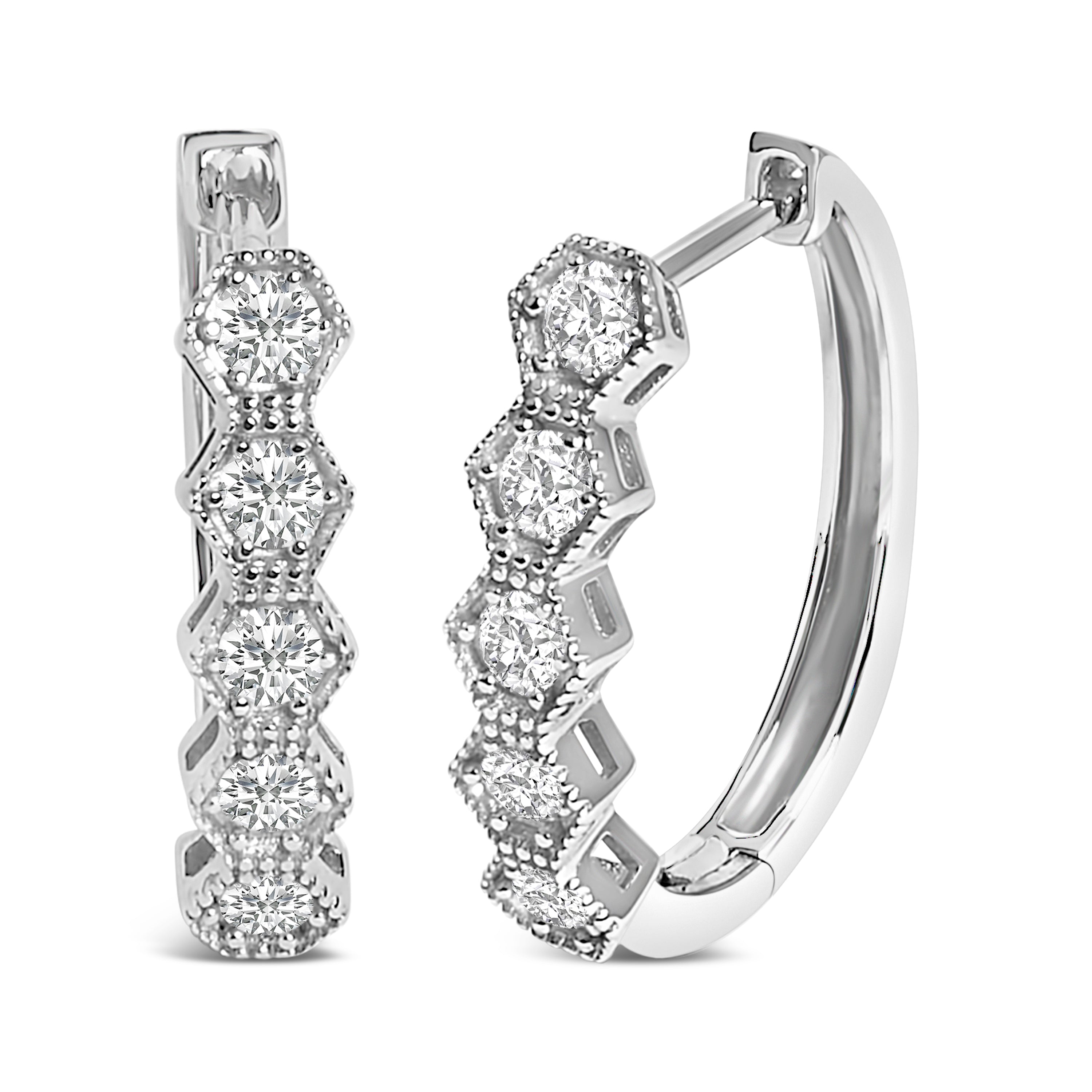 14K Gold 1/2 Cttw Diamond Zig-Zagging Geometric Hoop Earrings (G-H Color, SI1-SI2)