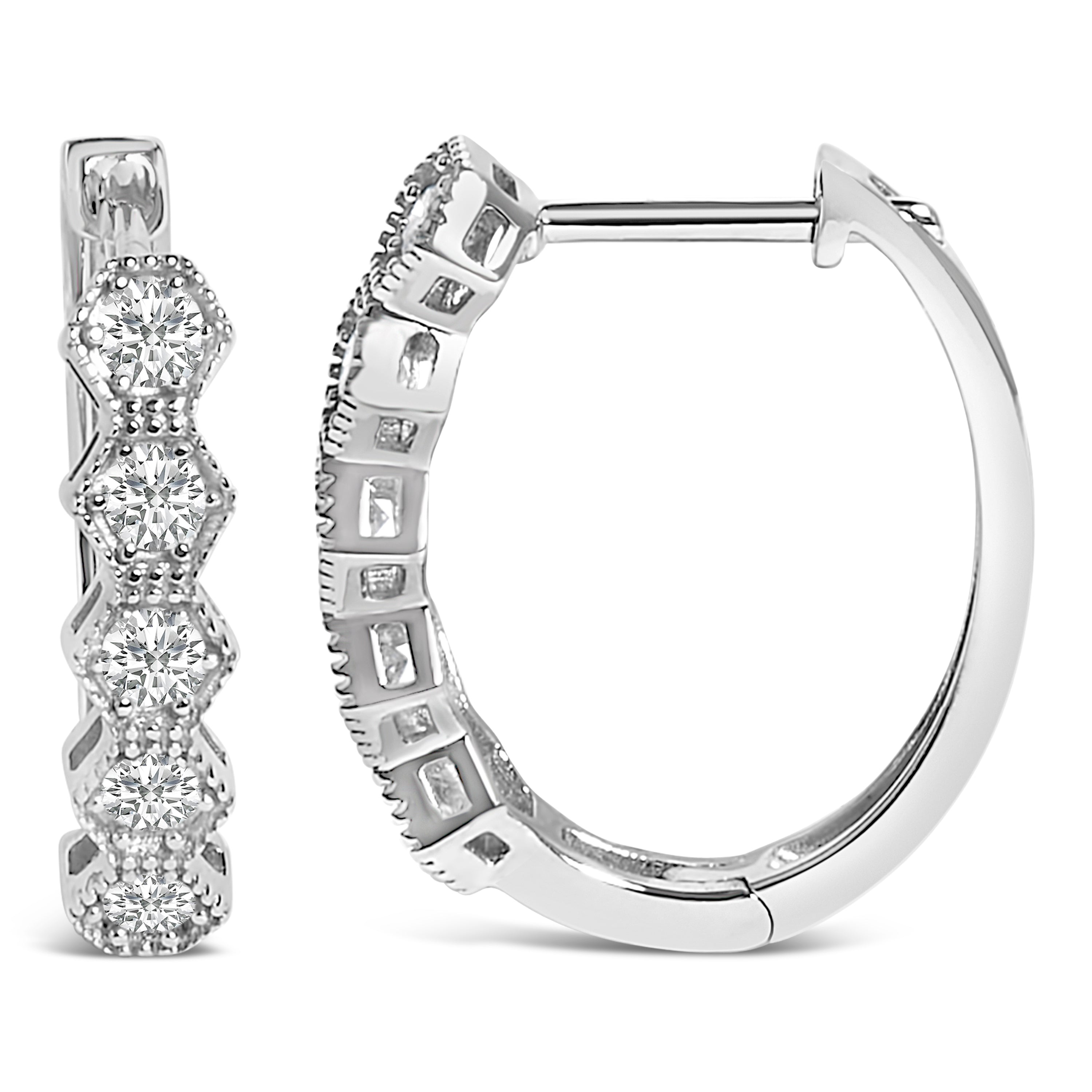 14K Gold 1/2 Cttw Diamond Zig-Zagging Geometric Hoop Earrings (G-H Color, SI1-SI2)