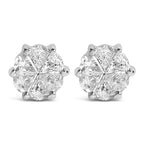14K White Gold 1.00 Cttw Pie Cut Diamond Solitaire Style Stud Earring (H-I Color, SI1-SI2 Clarity)