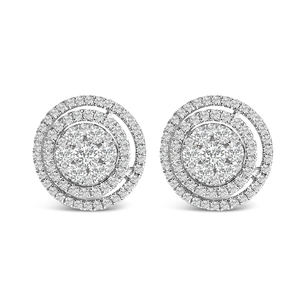14K Gold 1 3/8 Cttw Diamond Cluster and Double Halo Stud Earrings (G-H Color, SI1-SI2 Clarity)