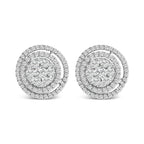 14K Gold 1 3/8 Cttw Diamond Cluster and Double Halo Stud Earring (G-H Color, SI1-SI2 Clarity)