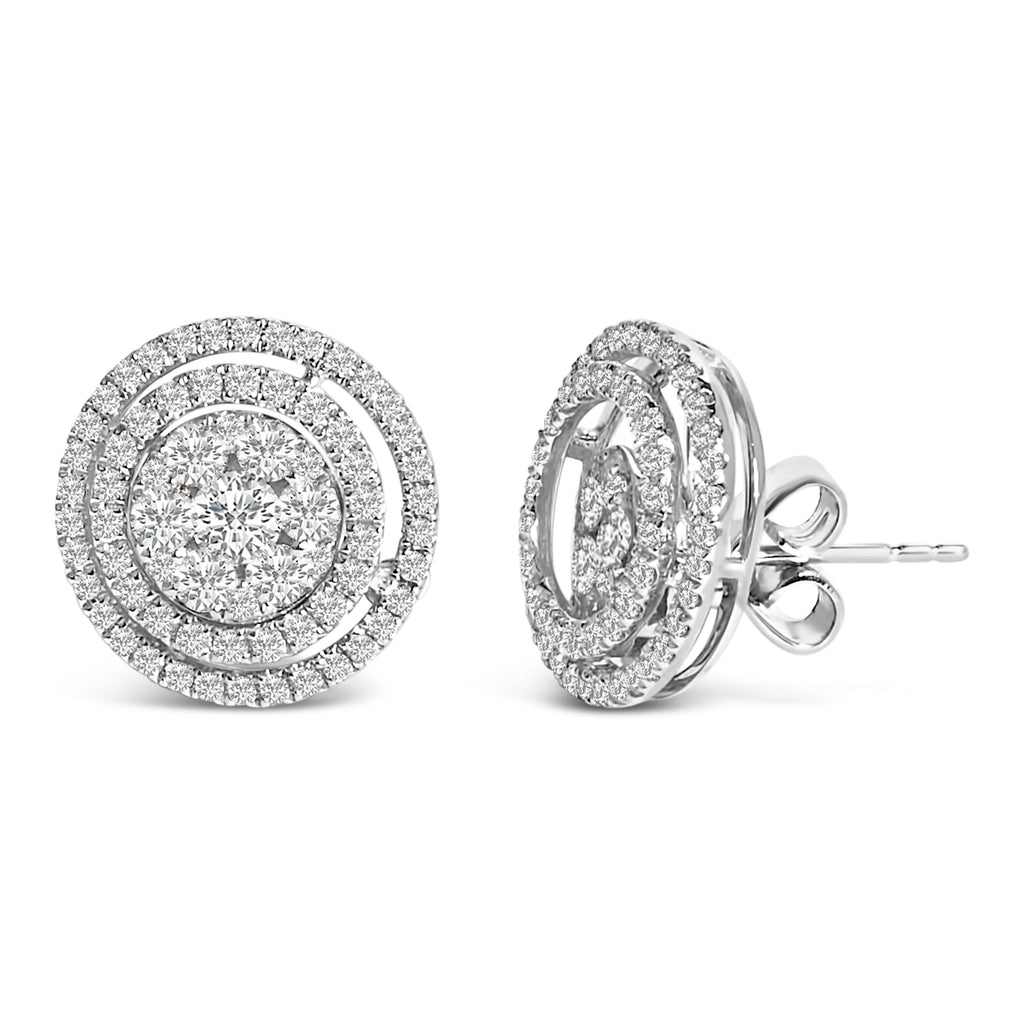 14K Gold 1 3/8 Cttw Diamond Cluster and Double Halo Stud Earrings (G-H Color, SI1-SI2 Clarity)