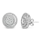 14K Gold 1 3/8 Cttw Diamond Cluster and Double Halo Stud Earring (G-H Color, SI1-SI2 Clarity)