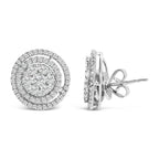 14K Gold 1 3/8 Cttw Diamond Cluster and Double Halo Stud Earring (G-H Color, SI1-SI2 Clarity)