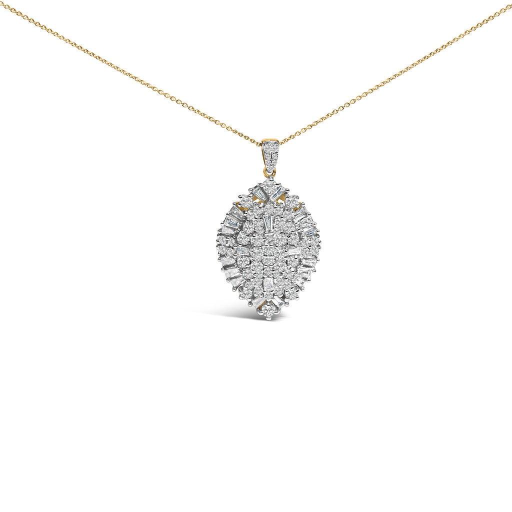 14K White and Yellow Gold 2.00 Carat Total Weight Diamond Cluster Pear Shaped Pendant Necklace (G-H Color, SI2-I1 Clarity) - 20" Inches