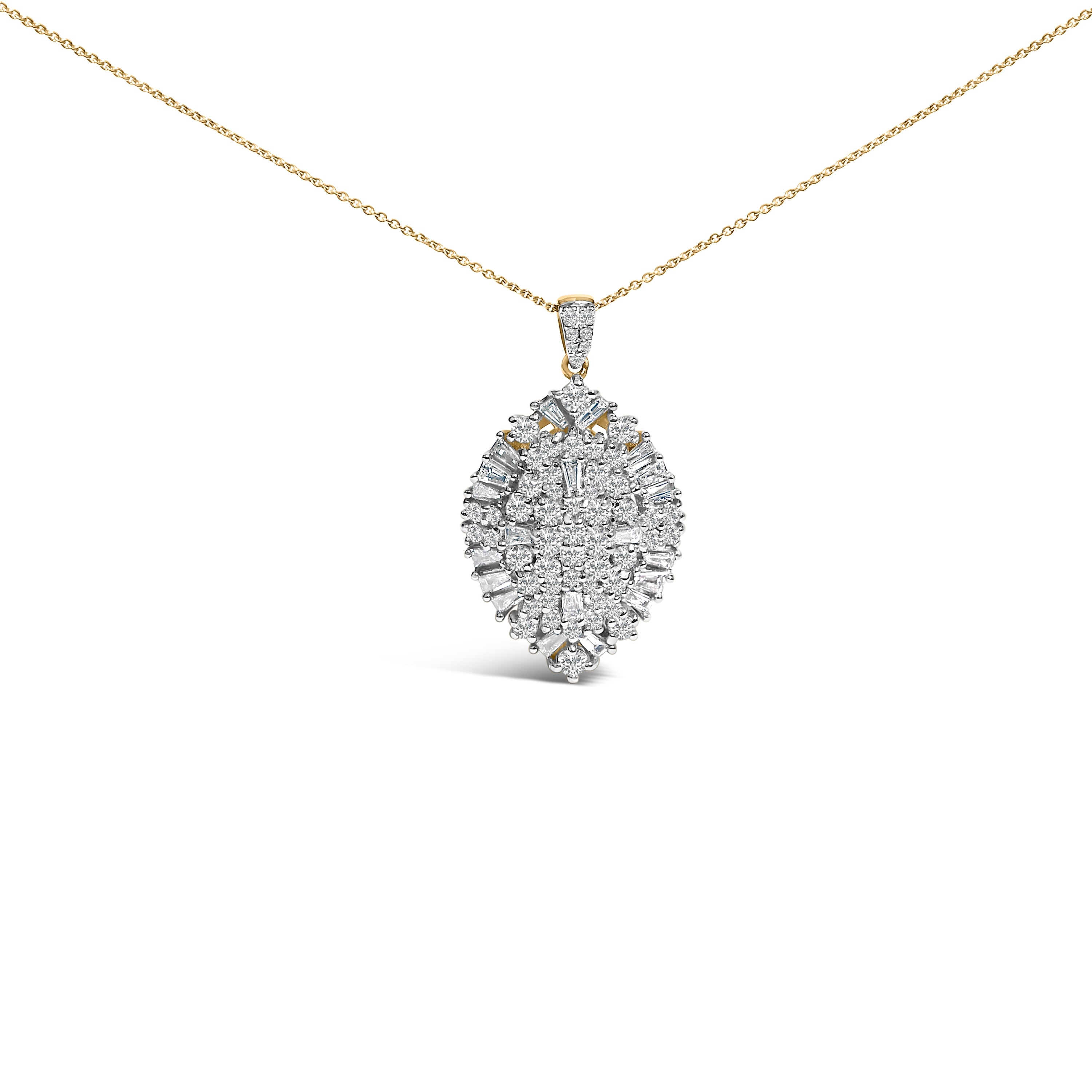 14K White and Yellow Gold 2.00 Carat Total Weight Diamond Cluster Pear Shaped Pendant Necklace (G-H Color, SI2-I1 Clarity) - 20" Inches