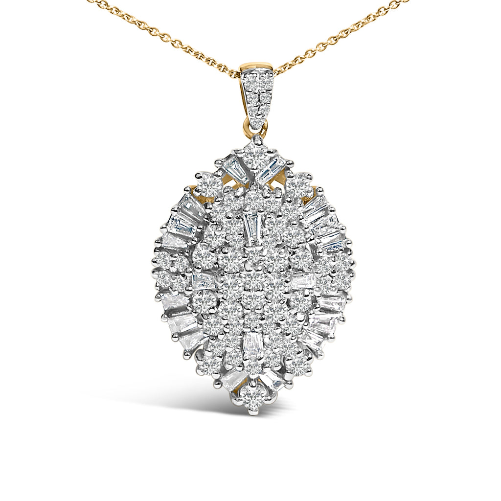 14K White and Yellow Gold 2.00 Carat Total Weight Diamond Cluster Pear Shaped Pendant Necklace (G-H Color, SI2-I1 Clarity) - 20" Inches