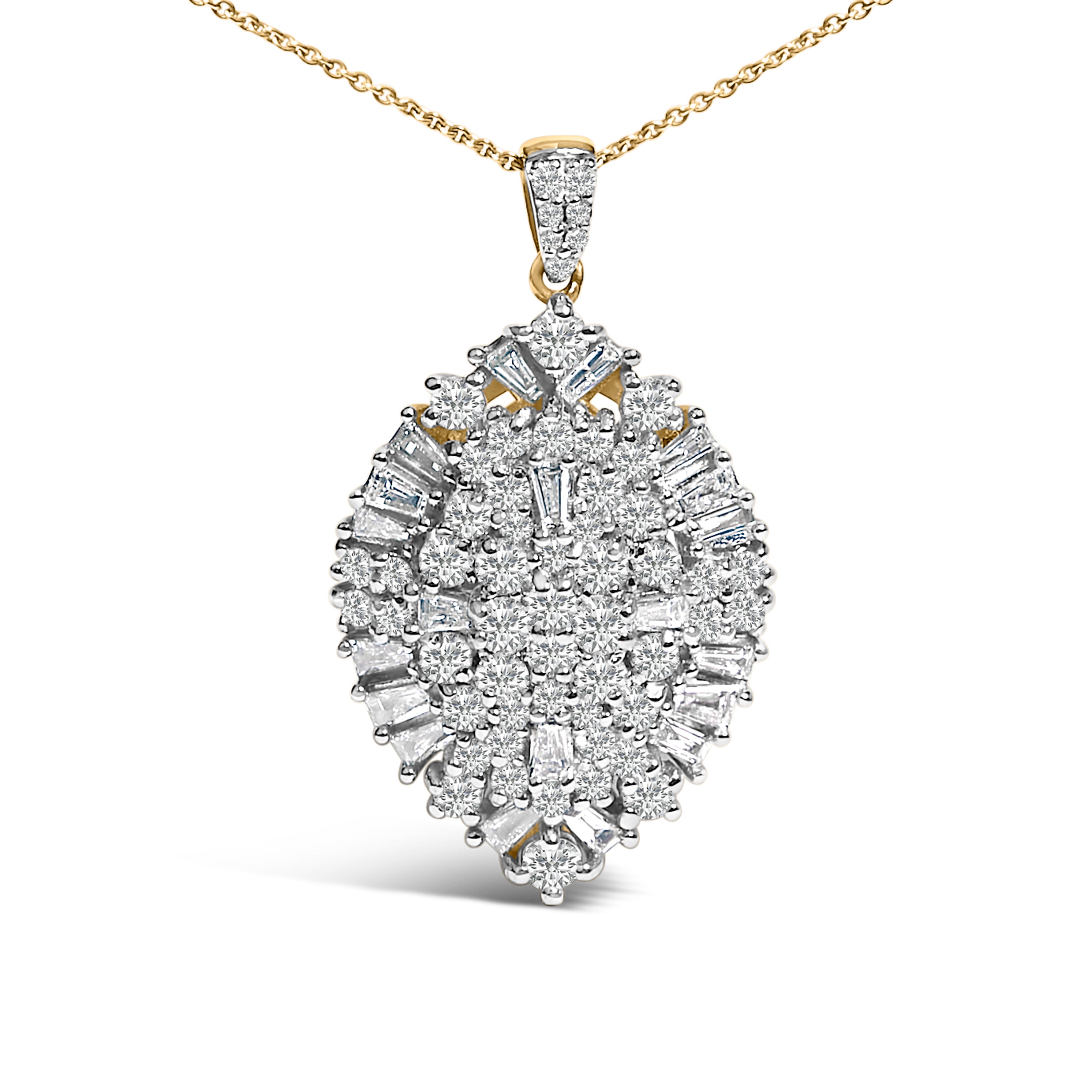 14K White and Yellow Gold 2.00 Carat Total Weight Diamond Cluster Pear Shaped Pendant Necklace (G-H Color, SI2-I1 Clarity) - 20" Inches