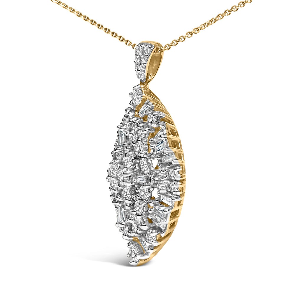 14K White and Yellow Gold 2.00 Carat Total Weight Diamond Cluster Pear Shaped Pendant Necklace (G-H Color, SI2-I1 Clarity) - 20" Inches