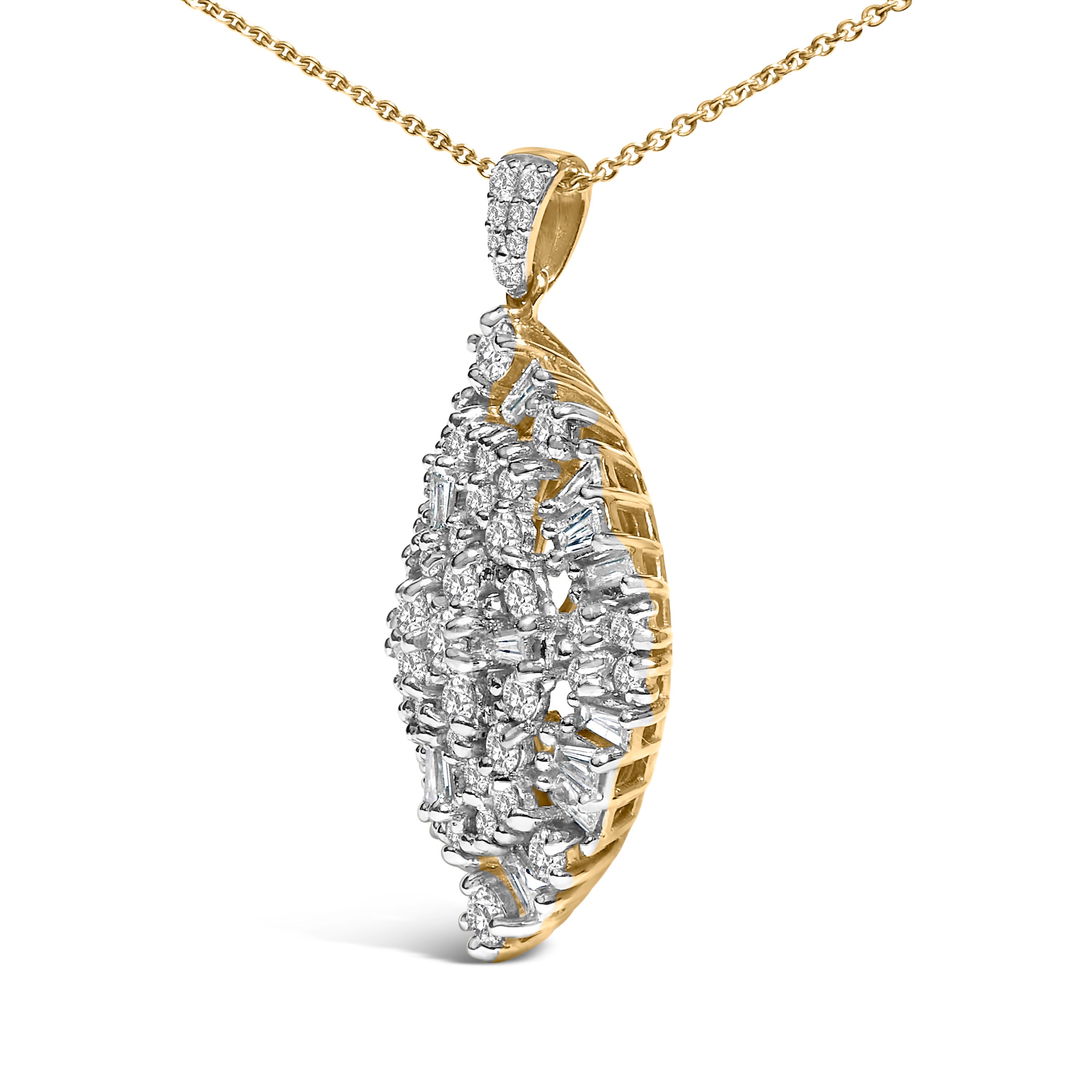14K White and Yellow Gold 2.00 Carat Total Weight Diamond Cluster Pear Shaped Pendant Necklace (G-H Color, SI2-I1 Clarity) - 20" Inches