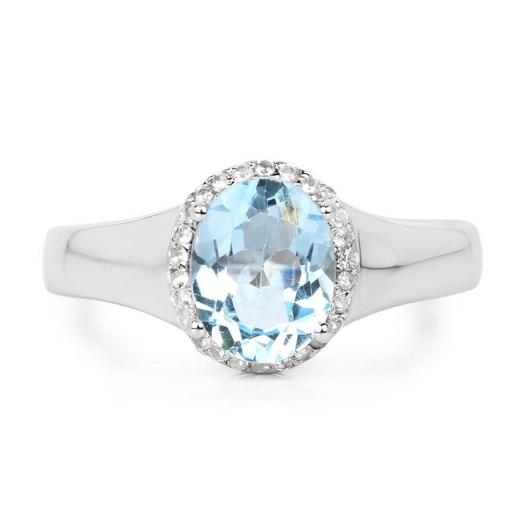 2.63 Carat Genuine Blue Topaz and White Topaz .925 Sterling Silver Ring