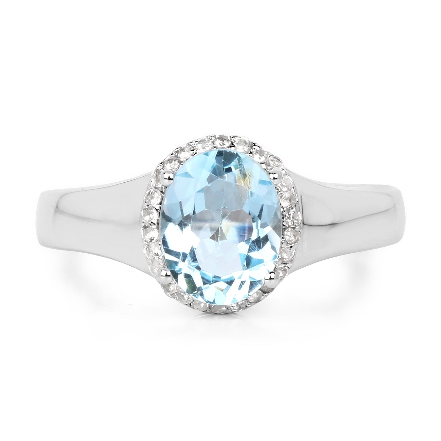 2.63 Carat Genuine Blue Topaz and White Topaz .925 Sterling Silver Ring