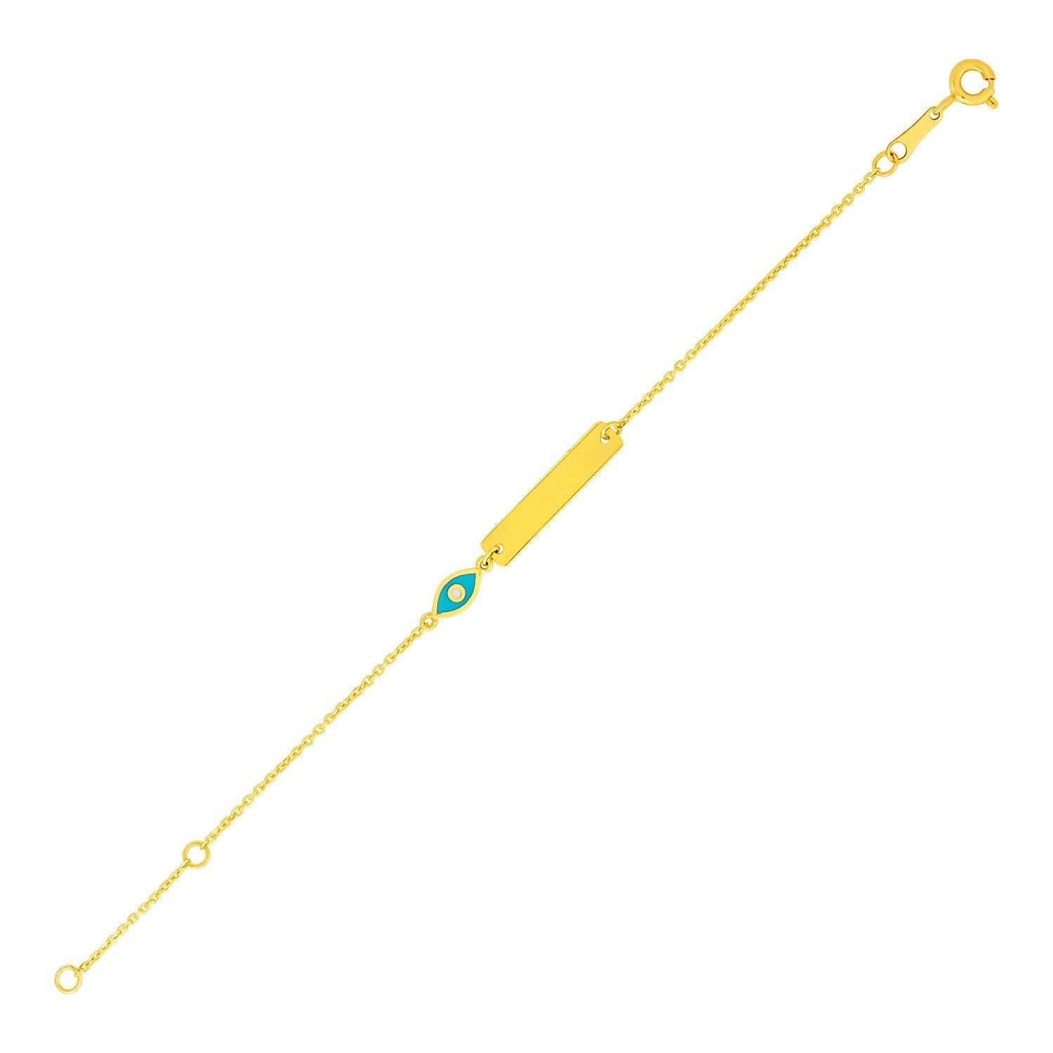 14k Yellow Gold 5 1/2 inch Children's ID Bracelet with Enameled Eye