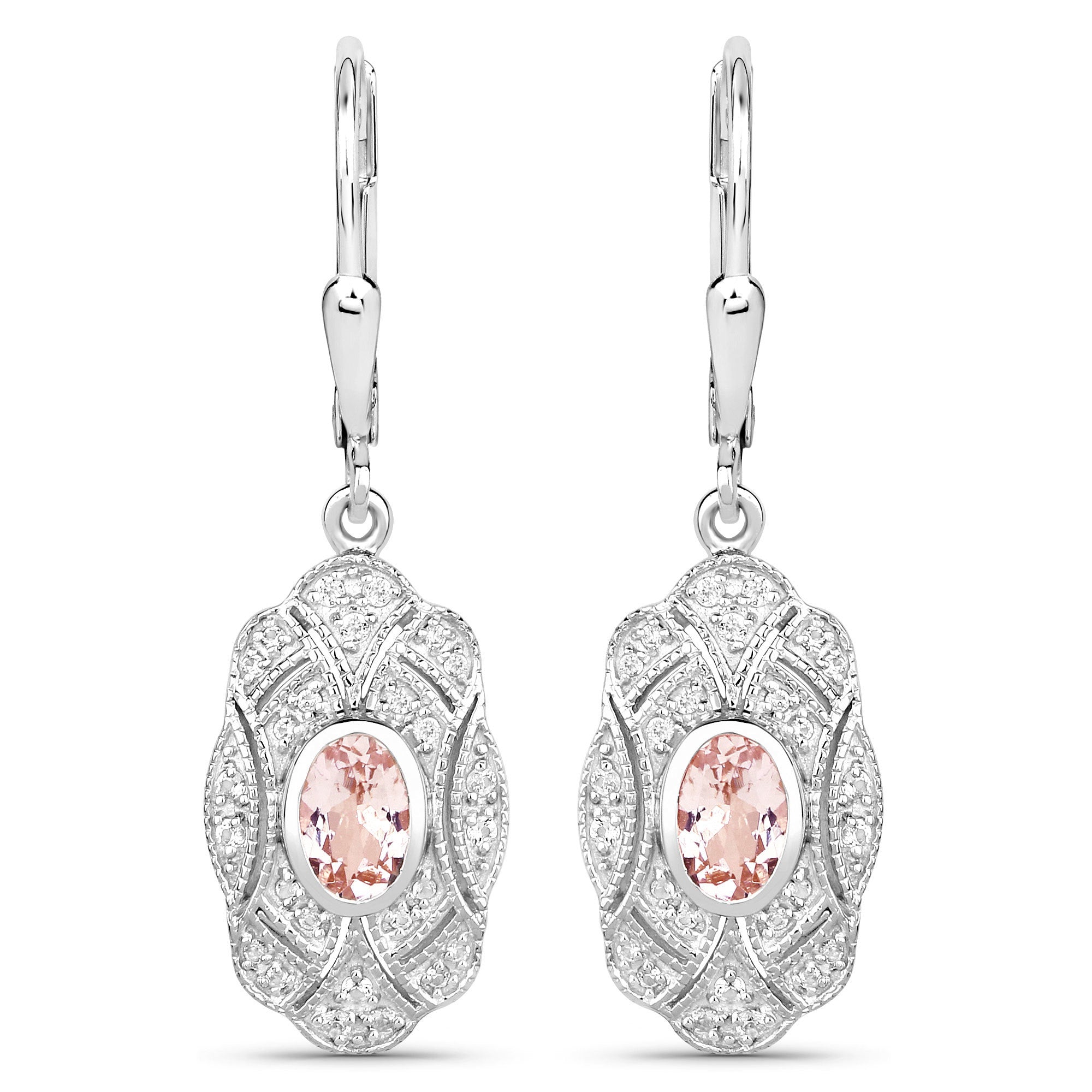 1.04 Carat Genuine Morganite and White Topaz .925 Sterling Silver Earrings