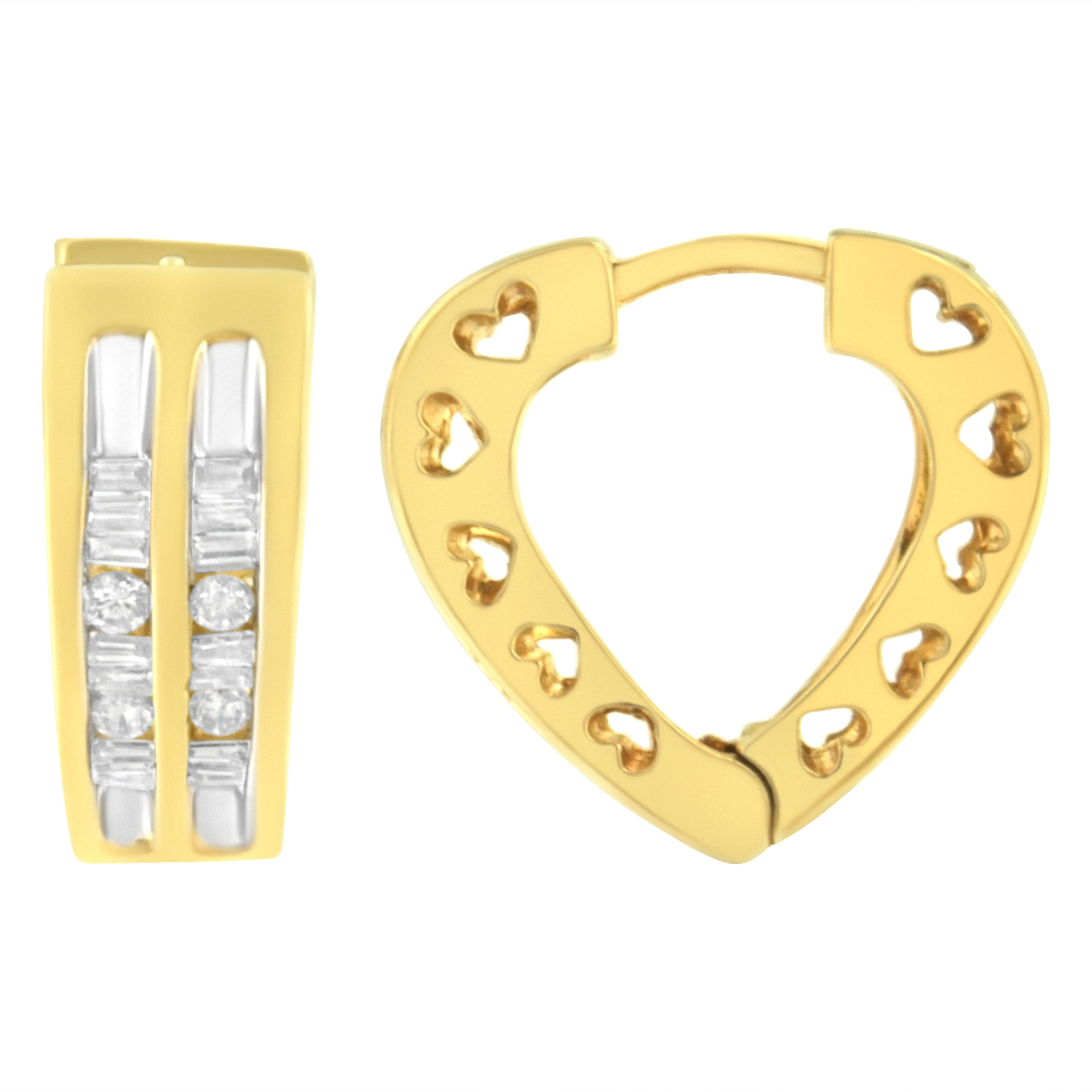 10K Yellow Gold 1/2 cttw Diamond Huggie Heart Hoop Earrings (I-J Clarity, I2-I3 Color)