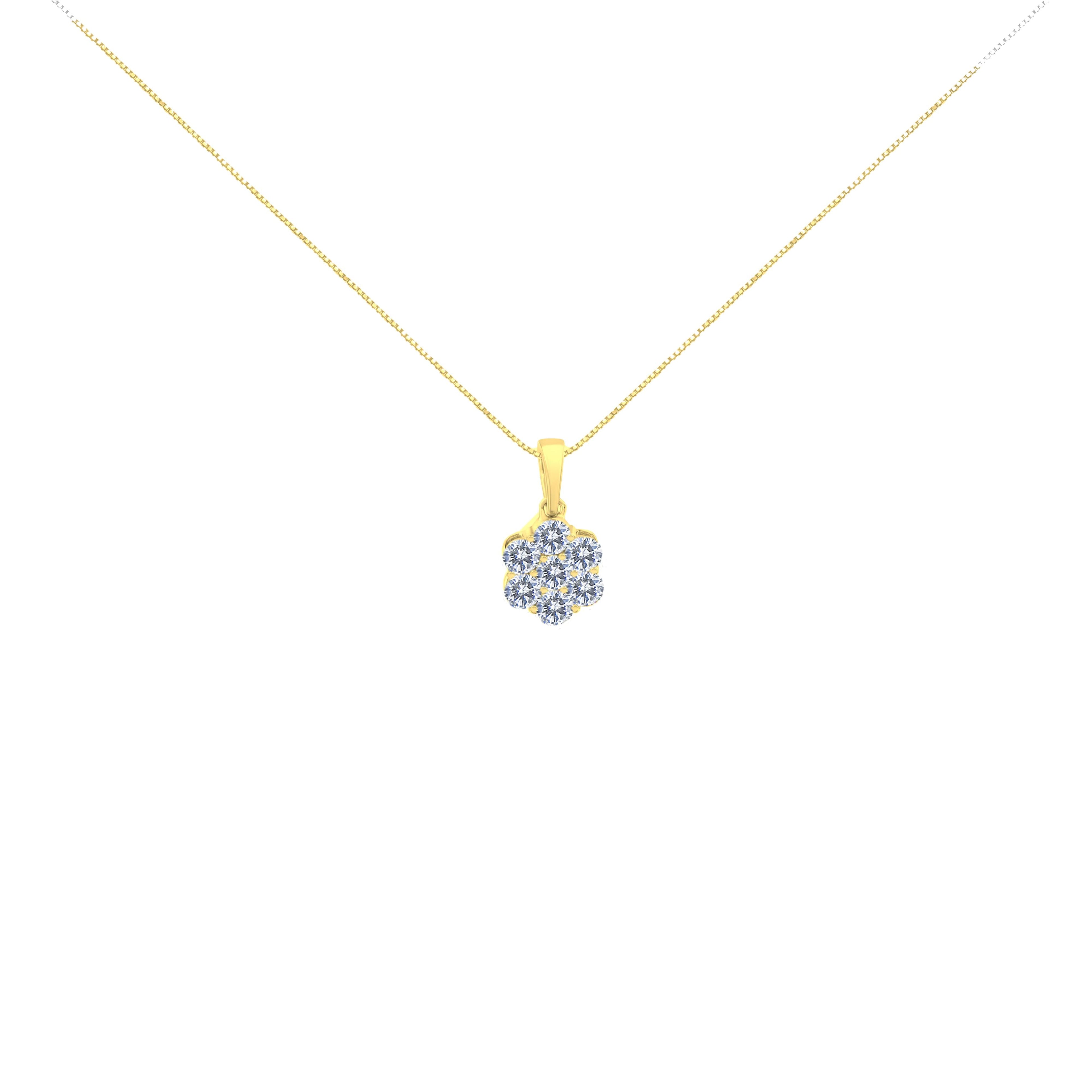 14K Yellow Gold 1.00 Carat Total Weight Brilliant Round-Cut Diamond 7 Stone Floral Cluster 18" Pendant Necklace (H-I Color, SI2-I1 Clarity)