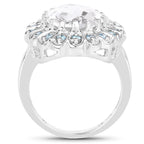 5.90 Carat Genuine Crystal Quartz and Swiss Blue Topaz .925 Sterling Silver Ring