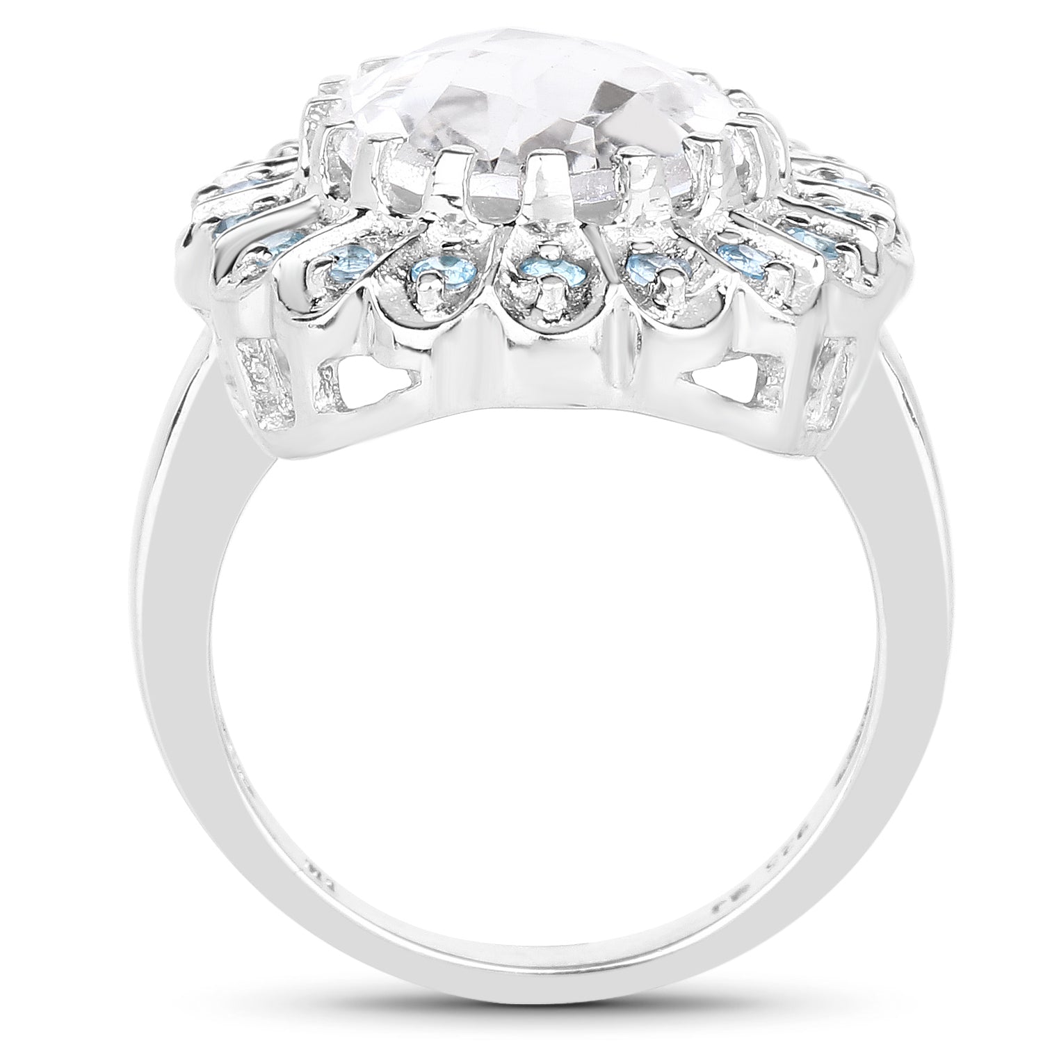 5.90 Carat Genuine Crystal Quartz and Swiss Blue Topaz .925 Sterling Silver Ring