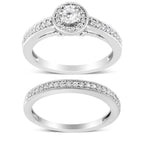 .925 Sterling Silver 1/2 Ctw Diamond Halo and Milgrain Engagement Ring Bridal Set (I-J Color, I3 Clarity) - Ring Size 7