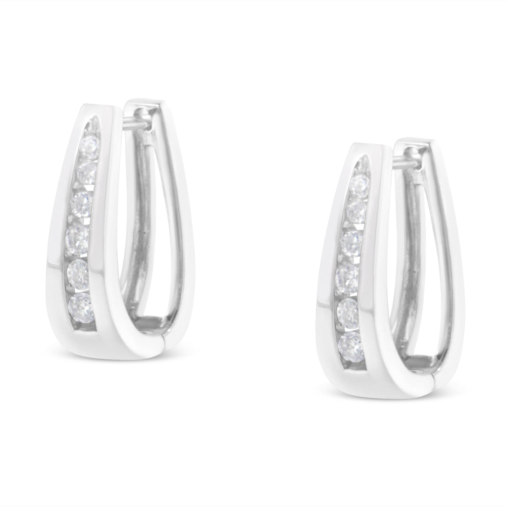 14k White Gold 1/4 Carat Total Weight Channel-Set Brilliant Round-Cut Diamond Hoop Earrings (I-J Color, I2-I3 Clarity)