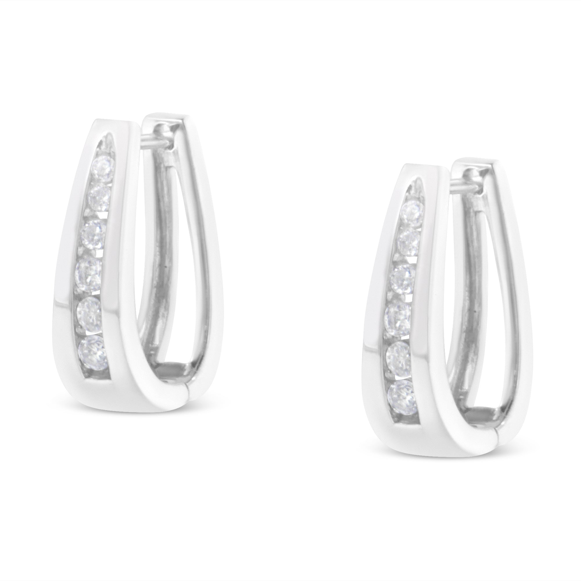 14k White Gold 1/4 Carat Total Weight Channel-Set Brilliant Round-Cut Diamond Hoop Earrings (I-J Color, I2-I3 Clarity)