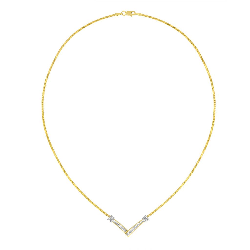 14K Yellow and White Gold 1/4 Carat Total Weight Princess Cut Diamond Channel-Set "V" Shape 18" Pendant Necklace (H-I Color, SI2-I1 Clarity)