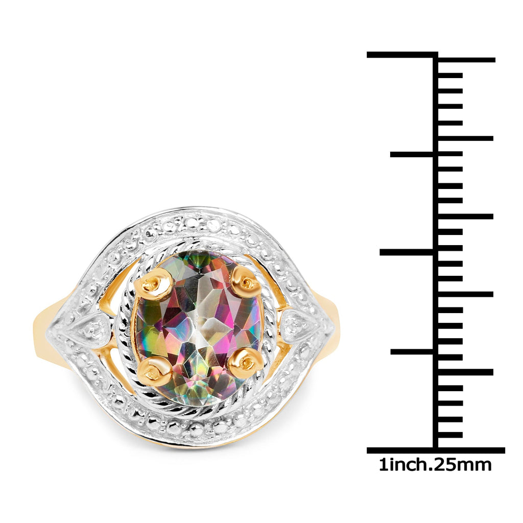 14K Yellow Gold Plated 3.15 Carat Genuine Mystic Quartz .925 Sterling Silver Ring