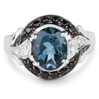 4.27 Carat Genuine London Blue Topaz, Black Spinel & White Topaz .925 Sterling Silver Ring