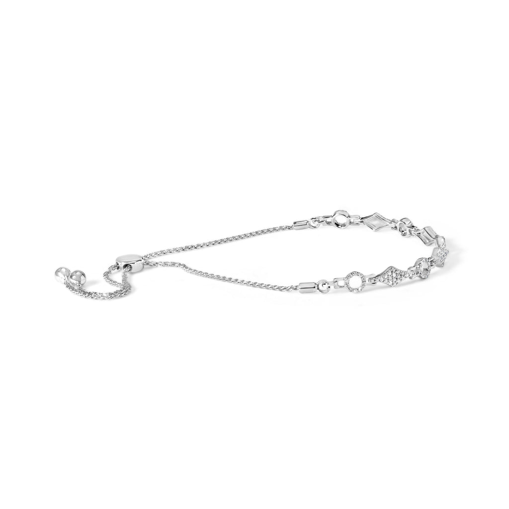 .925 Sterling Silver 1/2 Carat Total Weight Diamond Alternating Circle and Kite Link Adjustable Bolo Bracelet (I-J Color, I3 Clarity) - 4" to 10" Inches