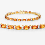 12.33 Carat Genuine Orange Sapphire and White Diamond 14K Yellow Gold Bracelet