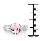 14K Rose Gold Plated 3.27 Carat Genuine Kunzite Oval and White Zircon .925 Sterling Silver Ring Ring