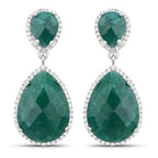19.42 Carat Dyed Emerald and White Topaz .925 Sterling Silver Earrings