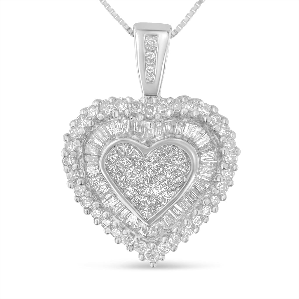 10K White Gold 1 cttw Multi-Cut Diamond Heart Pendant Necklace (H-I, I1-I2)