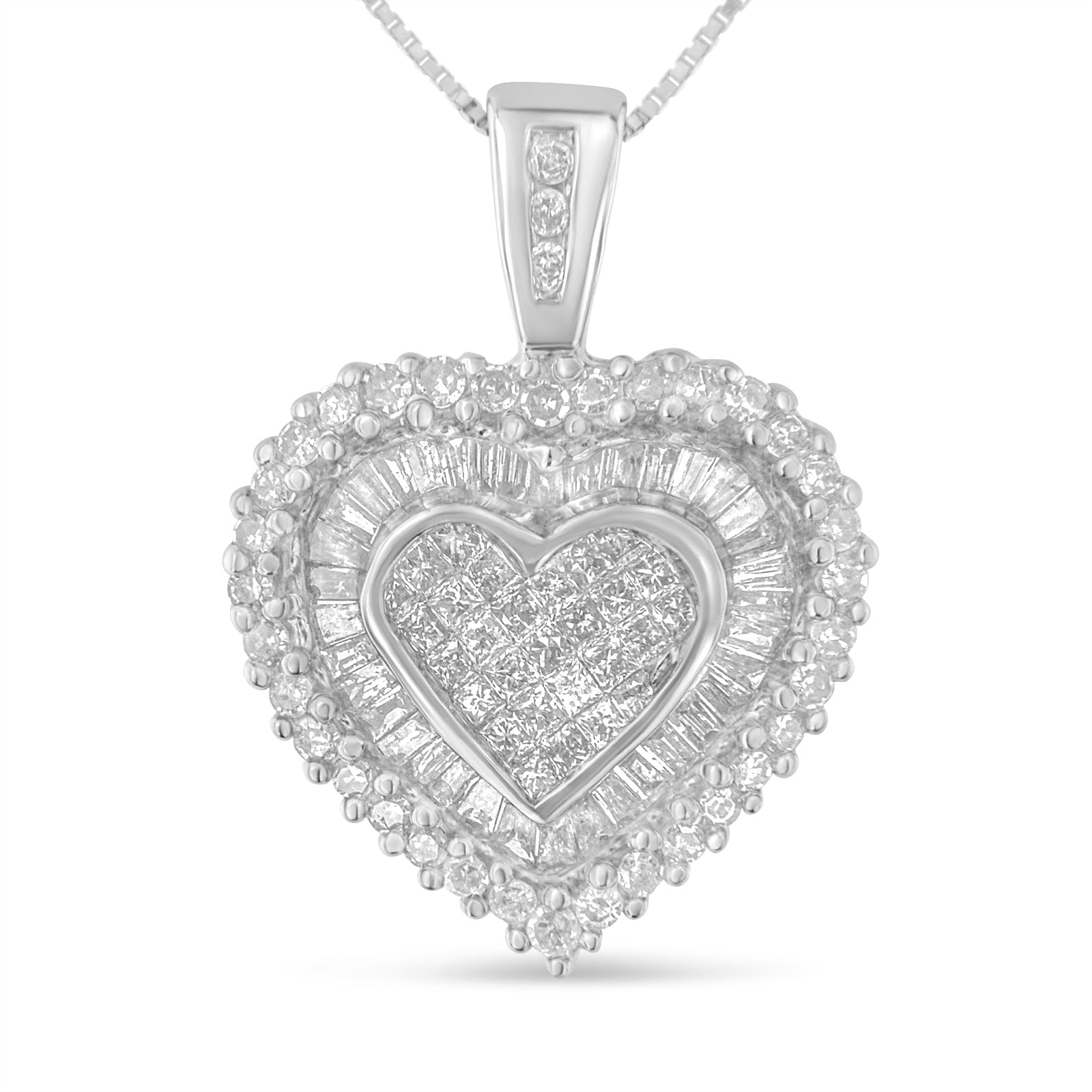 10K White Gold 1 cttw Multi-Cut Diamond Heart Pendant Necklace (H-I, I1-I2)