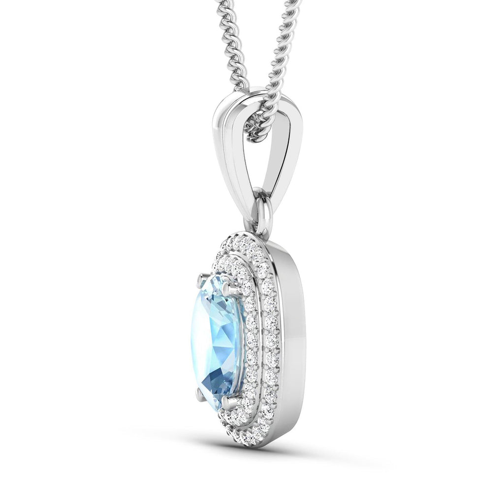 1.35 Carat Genuine Aquamarine and White Diamond 14K White Gold Pendant