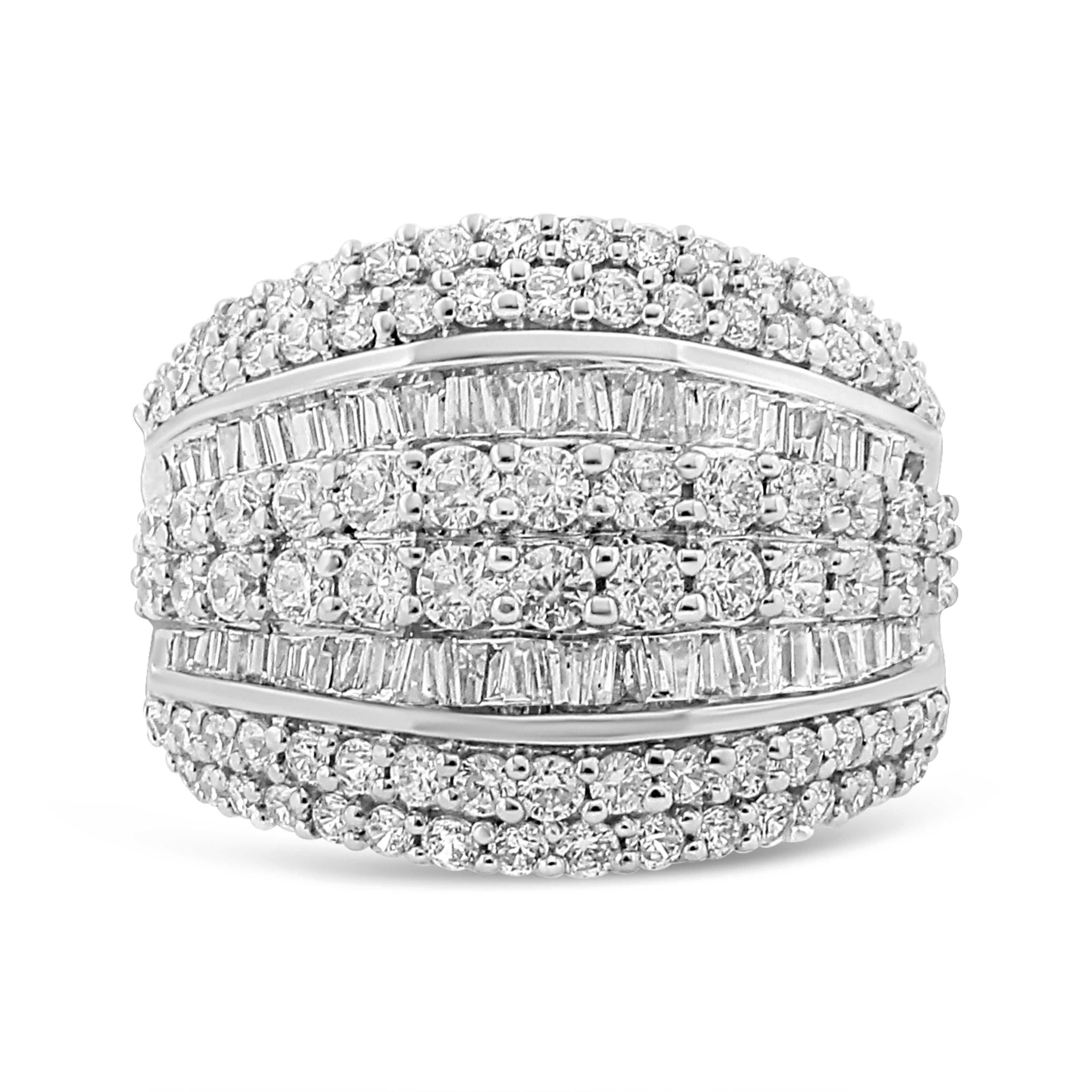 .925 Sterling Silver 2.00 Carat Total Weight Round and Baguette-Cut Diamond Cluster Ring (H-I Color, I1-I2 Clarity) - Size 7