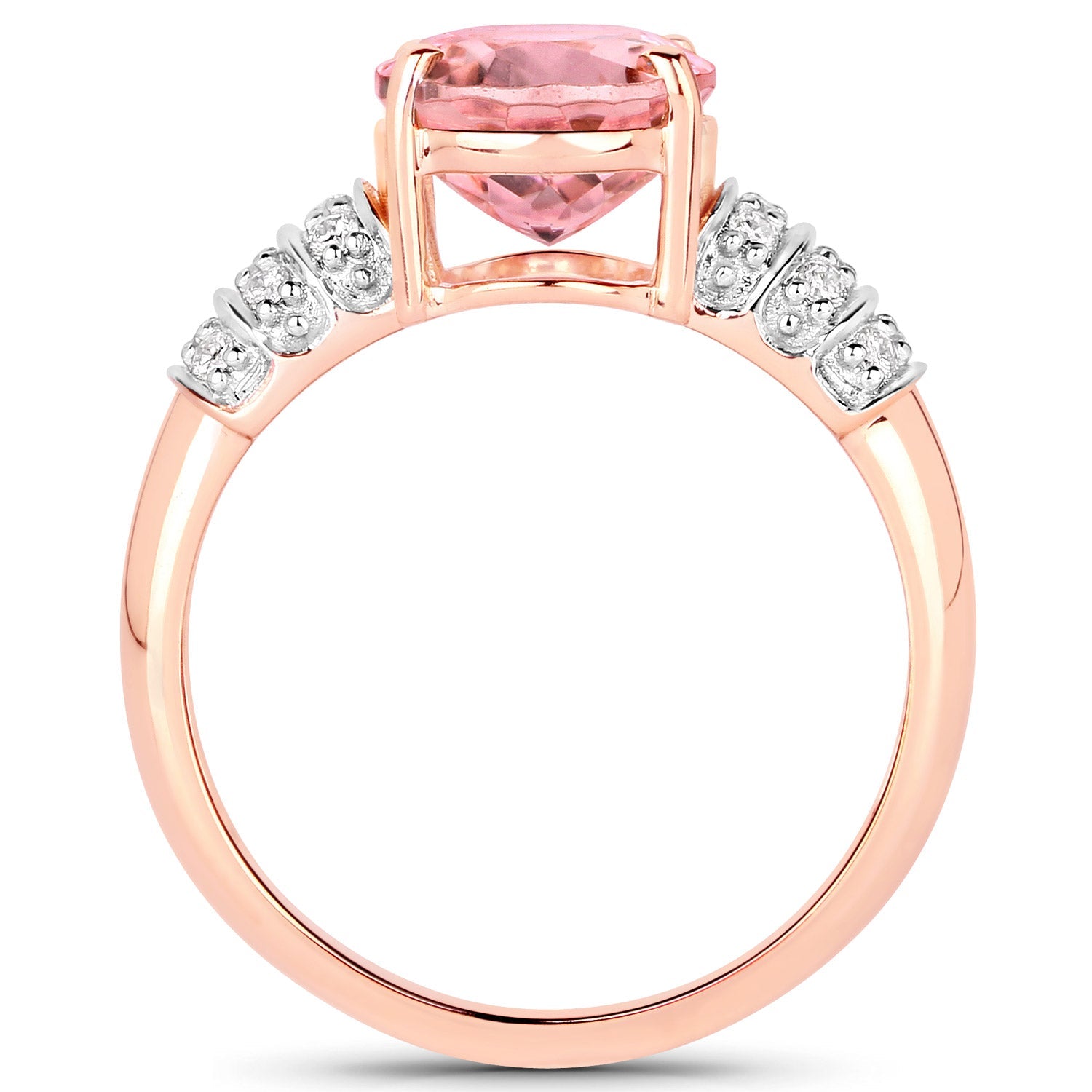 3.11 Carat Genuine Pink Tourmaline and White Diamond 14K Rose Gold Ring
