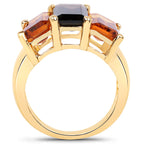 14K Yellow Gold Plated 8.14 Carat Genuine Smoky Quartz, Citrine and Champagne Quartz .925 Sterling Silver Ring