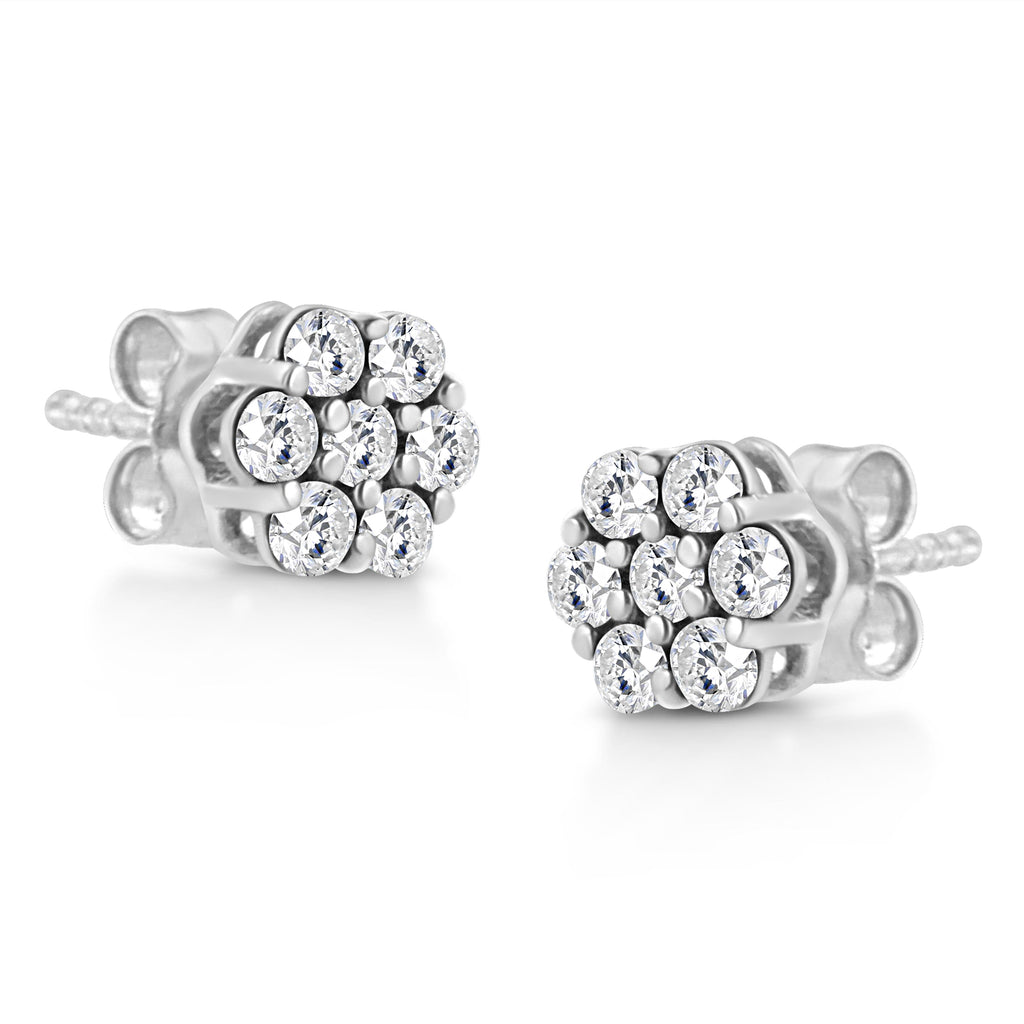 14K White Gold 1/2 Cttw Prong Set Round-Cut Diamond Flower Stud Earrings (H-I Color, I1-I2 Clarity)